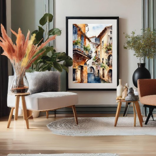 小さなスペインの旧市街の水の色のポスター ポスター