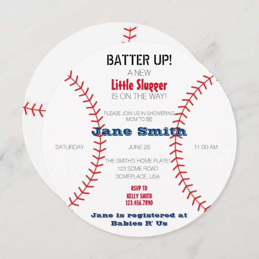 小さなスラッガーの赤ちゃんシャワー 招待状 (正面/裏面)