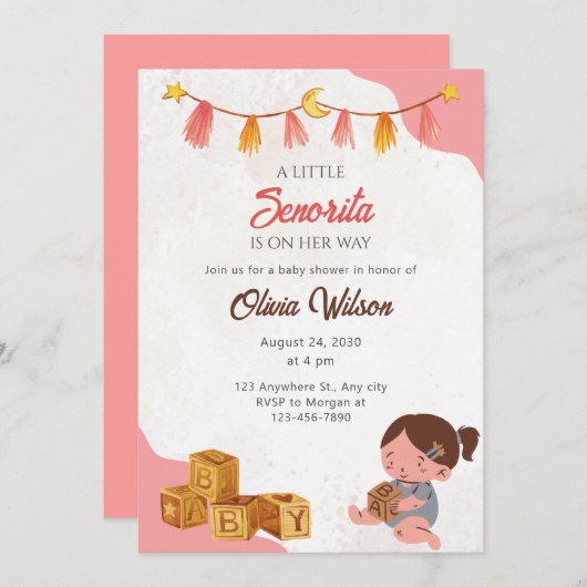 小さなセノリータベビーシャワー招待fista 招待状 (正面/裏面)