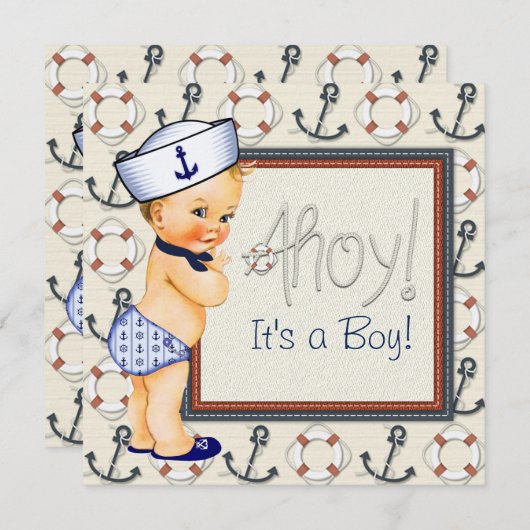 小さなセーラーボーイ航海の赤ちゃんシャワーブロンド 招待状 (正面/裏面)