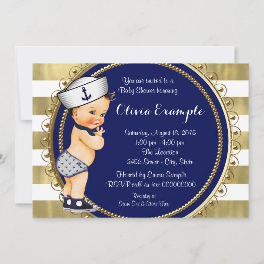 小さなセーラーボーイ航海の赤ちゃんシャワー 招待状 (裏面)