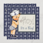 小さなセーラーボーイ航海の赤ちゃんシャワー 招待状 (正面/裏面)