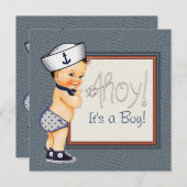 小さなセーラーボーイ青航海の赤ちゃんシャワー 招待状 (正面/裏面)