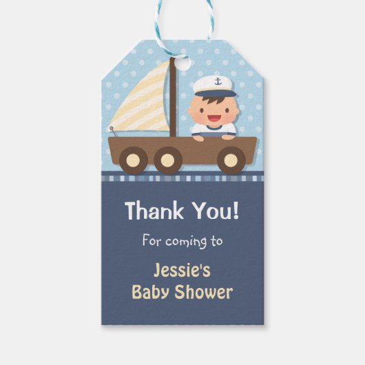 小さなセーラー航海のベビーシャワーパーティー ギフトタグ (正面)