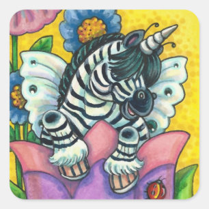 小さなゼボWHIMSYNICKER、ZEBRA UNICORNファンタジー スクエアシール
