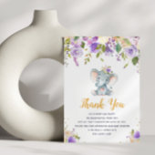 小さなゾウ紫色の赤ちゃんシャワーサンキューカード サンキューカード