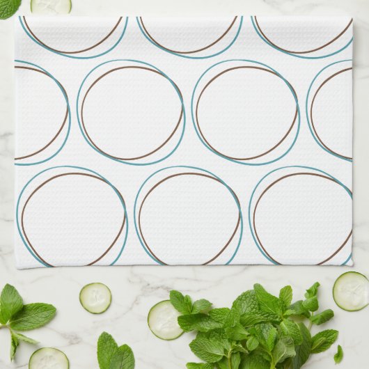 小さなターコイズと茶色の手を描いた円ミニマル キッチンタオル (折り畳み)