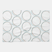 小さなターコイズと茶色の手を描いた円ミニマル キッチンタオル (横)