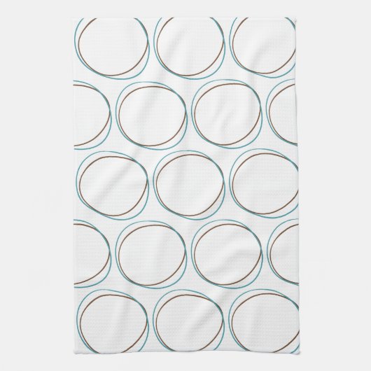 小さなターコイズと茶色の手を描いた円ミニマル キッチンタオル (縦)