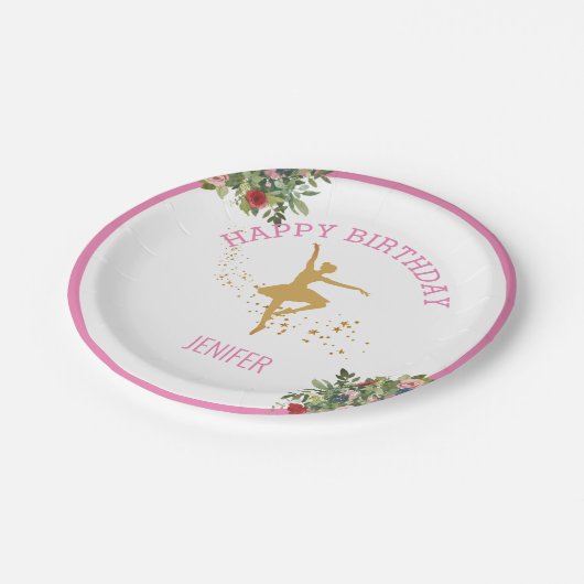 小さなダンサー |ピンクフローラバレエ誕生日パーティー ペーパープレート (アングル)