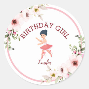 小さなダンサー  ピンクフローラバレエ誕生日パーティー ラウンドシール