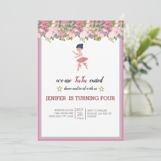 小さなダンサー |ピンクフローラバレエ誕生日パーティー 招待状 (スタンド正面)