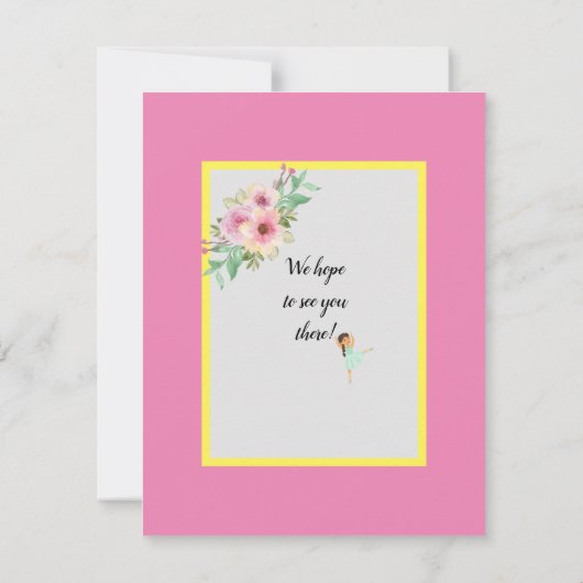 小さなダンサー |ピンクフローラバレエ誕生日パーティー 招待状 (裏面)