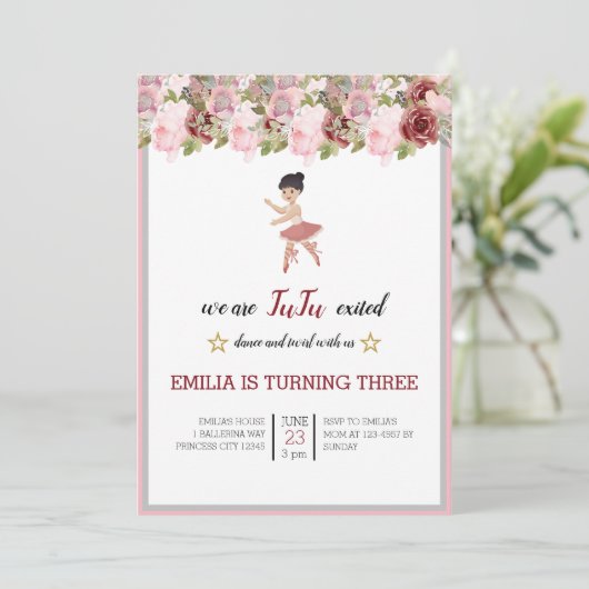 小さなダンサー |ピンクフローラバレエ誕生日パーティー 招待状 (スタンド正面)