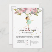 小さなダンサー |ピンクフローラバレエ誕生日パーティー 案内ポストカード (正面/裏面)
