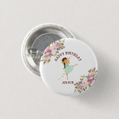 小さなダンサー |ピンクフローラバレエ誕生日パーティー 缶バッジ (正面&裏面)