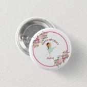 小さなダンサー |ピンクフローラバレエ誕生日パーティー 缶バッジ (正面&裏面)