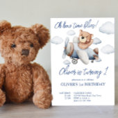 小さなテディパイロット飛行機の誕生日パーティー 招待状