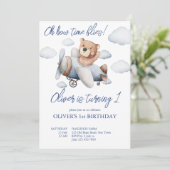 小さなテディパイロット飛行機の誕生日パーティー 招待状 (スタンド正面)