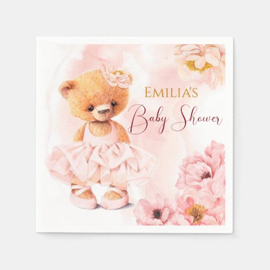 小さなテディベア花王女ピンクの水色 スタンダードカクテルナプキン (正面)