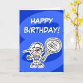 小さなテニスプレーヤーを持つ8歳の誕生日カード カード (黄色い花)