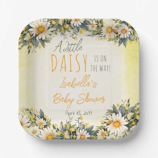 小さなデイジーが途中のフローラの赤ちゃんシャワー ペーパープレート (正面)