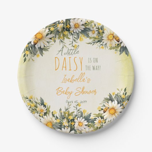 小さなデイジーが途中のフローラの赤ちゃんシャワー ペーパープレート (正面)