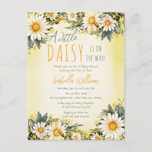 小さなデイジーが途中のフローラの赤ちゃんシャワー ポストカード (正面)