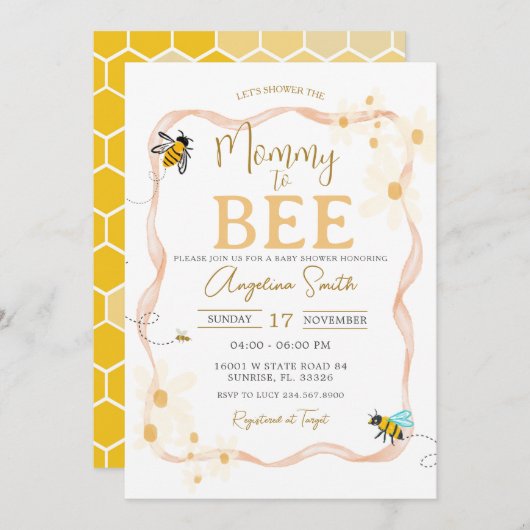 小さなデイジービー赤ちゃんシャワーママへビー 招待状 (正面/裏面)