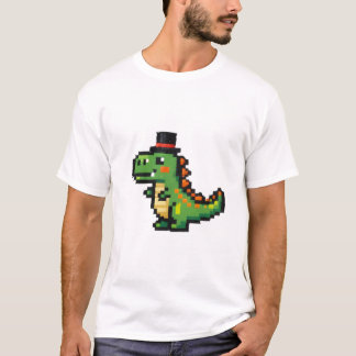 小さなトップハットをかぶったTiny Pixel T-Rex Tシャツ
