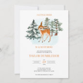 小さなトナカイの冬のクリスマスベイビーシャワー雪 招待状 (正面)