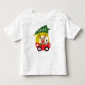 小さなトナカイの赤い車とクリスマスツリーの子供服 ベイビー トドラーTシャツ (正面)