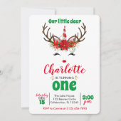 「小さなトナカイ親愛の女の子クリスマス 招待状 (正面)