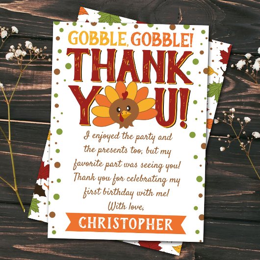 小さなトルコの秋の感謝祭1歳の誕生日 サンキューカード