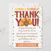 小さなトルコの秋の感謝祭1歳の誕生日 サンキューカード (正面)