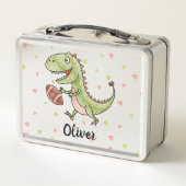 小さなトレックス遊のフットボールパーソナライズされた メタルランチボックス (裏面)