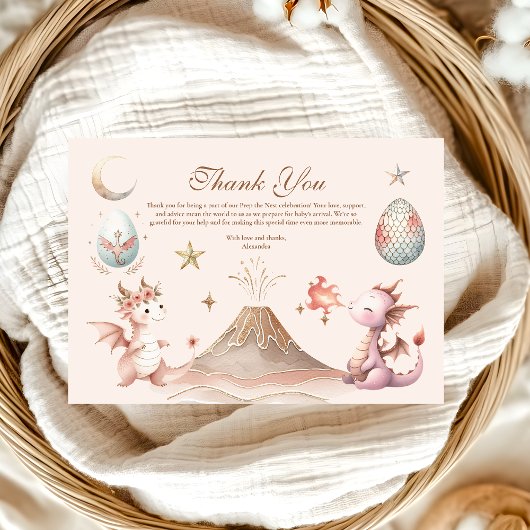 小さなドラゴンが赤ちゃんシャワーを浴びる サンキューカード