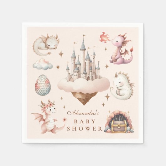 小さなドラゴンが赤ちゃんシャワーを浴びる スタンダードカクテルナプキン (正面)