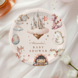 小さなドラゴンが赤ちゃんシャワーを浴びる ペーパープレート