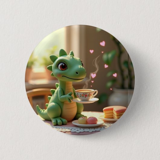 小さなドラゴンとお茶 缶バッジ (正面)