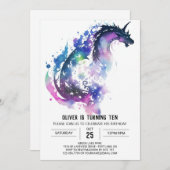 小さなドラゴンの幻想的な誕生日 招待状 (正面/裏面)