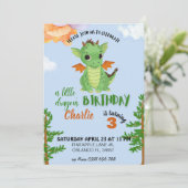 小さなドラゴンの誕生日パーティーへようこそ！青い赤ちゃんの誕生日おめでとう 招待状 (スタンド正面)