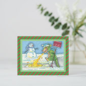 小さなドラゴン溶け&ショベル雪おもしろいかわいい シーズンポストカード (スタンド正面)