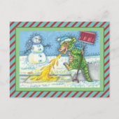 小さなドラゴン溶け&ショベル雪おもしろいかわいい シーズンポストカード (正面)