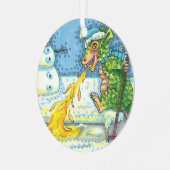 小さなドラゴン溶け&ショベル雪おもしろいかわいい メタルオーナメント (正面左)