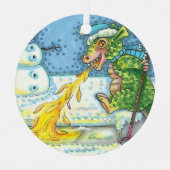 小さなドラゴン溶け&ショベル雪おもしろいかわいい メタルオーナメント (正面)