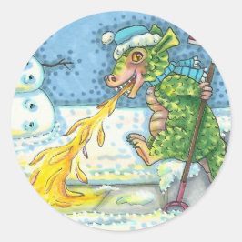 小さなドラゴン溶け&ショベル雪おもしろいかわいい ラウンドシール
