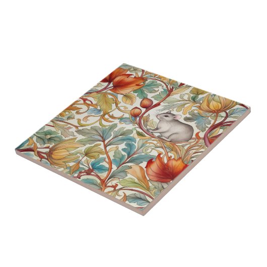 小さなネズミがに葉乗った タイル (側面)