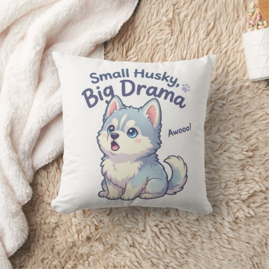 小さなハスキー 大きなドラマ 笑顔の子犬 クッション (ブランケット)