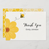 小さなハチの黄色い花のベビーシャワー サンキューカード (正面/裏面)